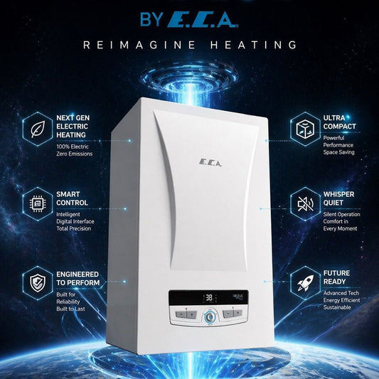 Arceus by ECA electric heating device with features highlighted on a dark background