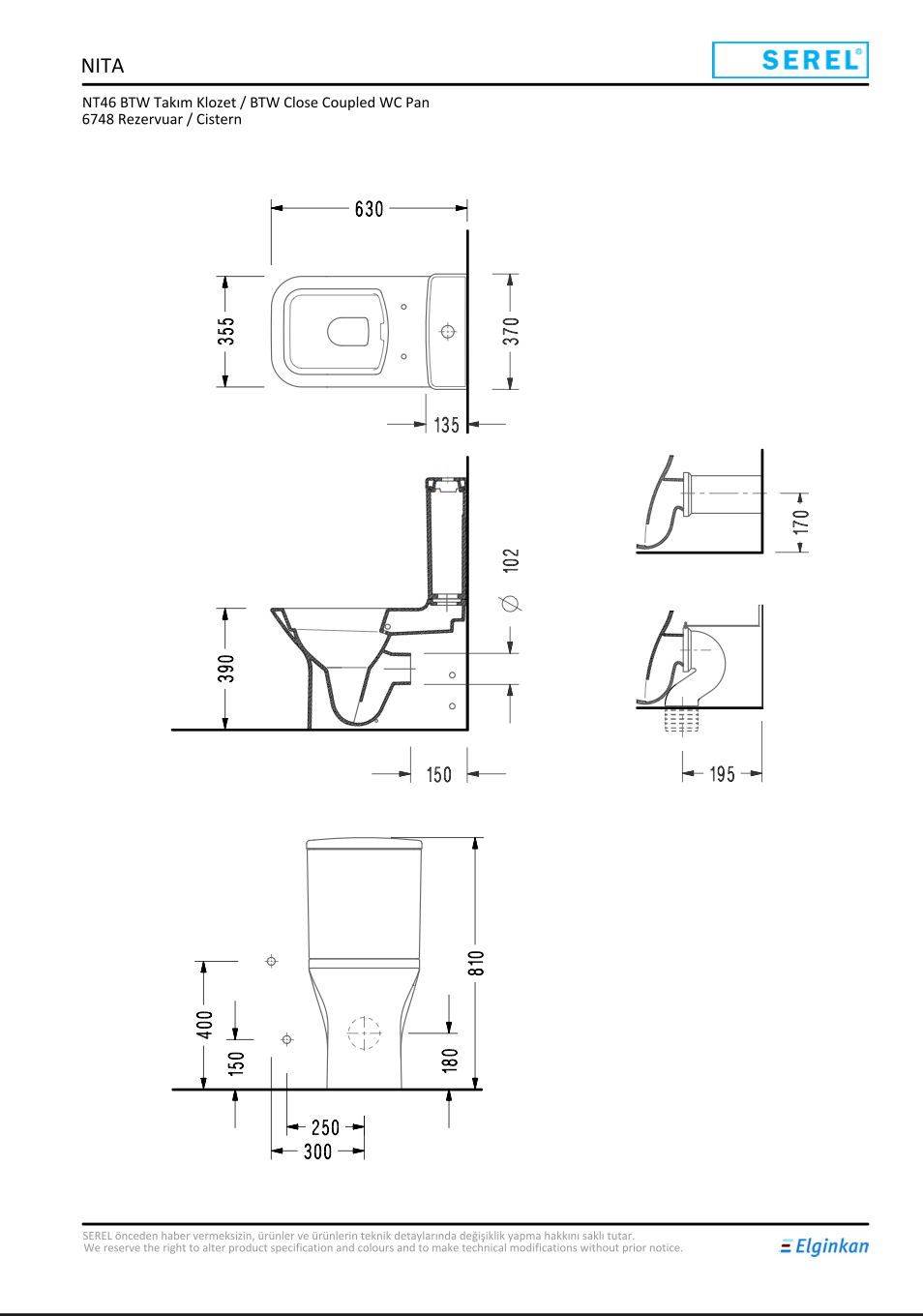 Serel Nita Back-To-Wall Close-Coupled WC Pan (63 × 35.5 cm)