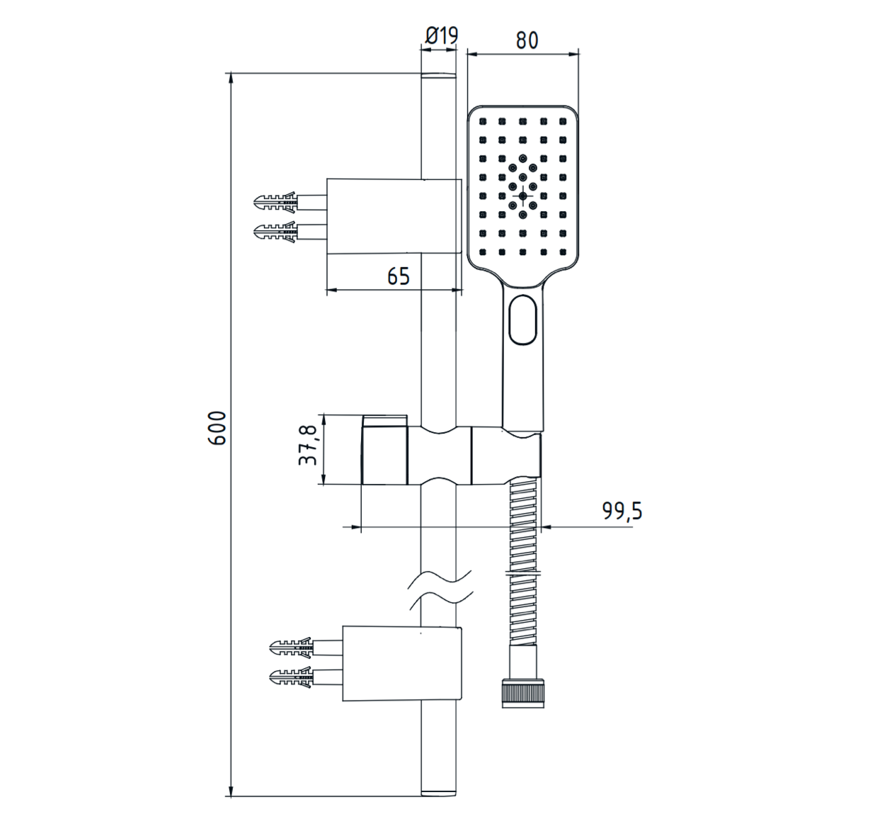 E.C.A. Tiera Plus Sliding.Rail Hand Shower Set Matte B