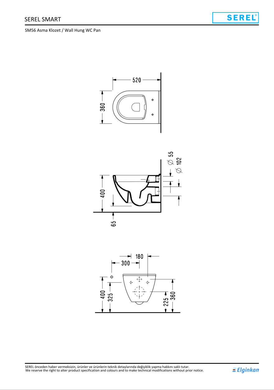 Serel Smart Wall-Hung WC Pan (52 × 35.5 cm)