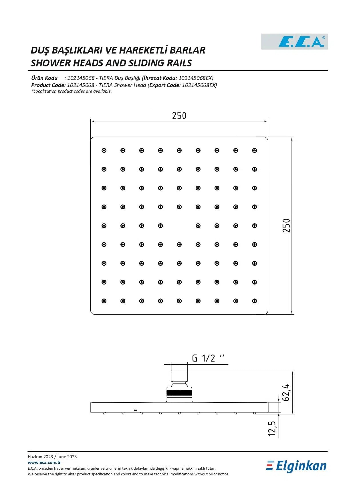 E.C.A. Tiera Shower Head 250X250