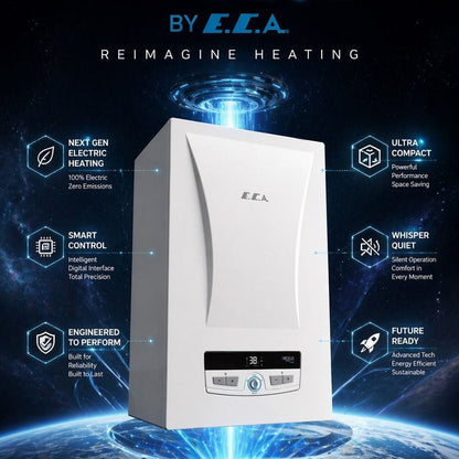 Arceus by ECA electric heating device with features highlighted on a dark background