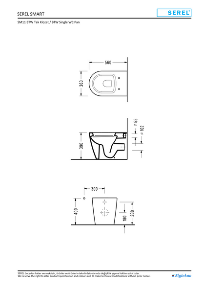 Serel Smart Single Back-To-Wall WC Pan (55.5 × 36 cm)
