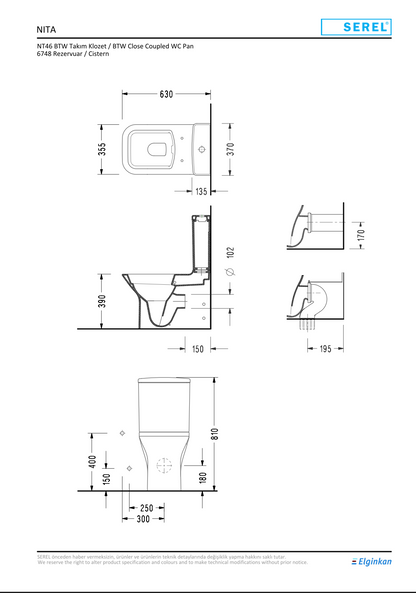 Serel Nita Back-To-Wall Close-Coupled WC Pan (63 × 35.5 cm)