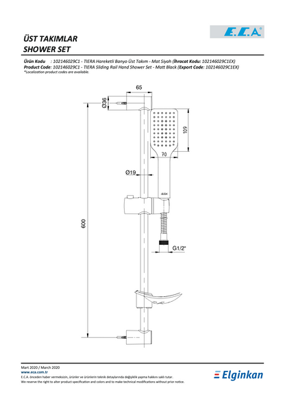 E.C.A. Tiera Sliding Rail Hand Shower Set 1-Function Matte B