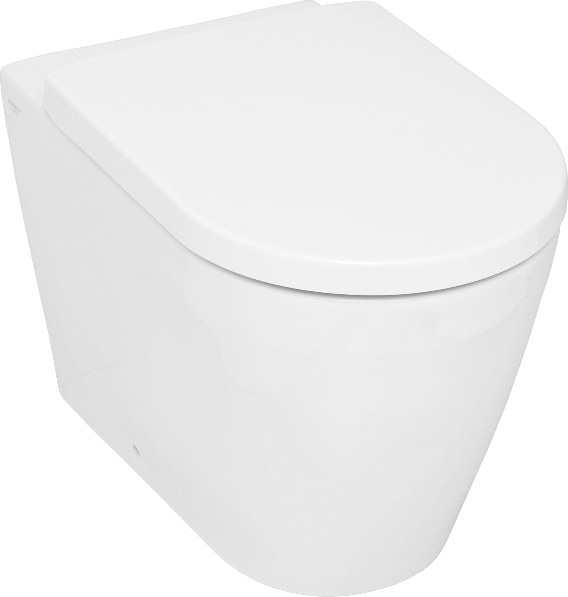 White toilet bowl with seat on a white background