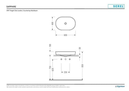 Serel Sapphire Countertop Washbasin (35 × 50 cm)