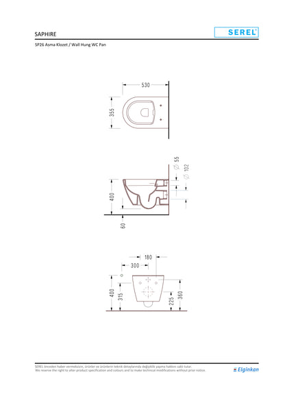 Serel Sapphire Wall-Hung WC Pan (53 × 35.5 cm)